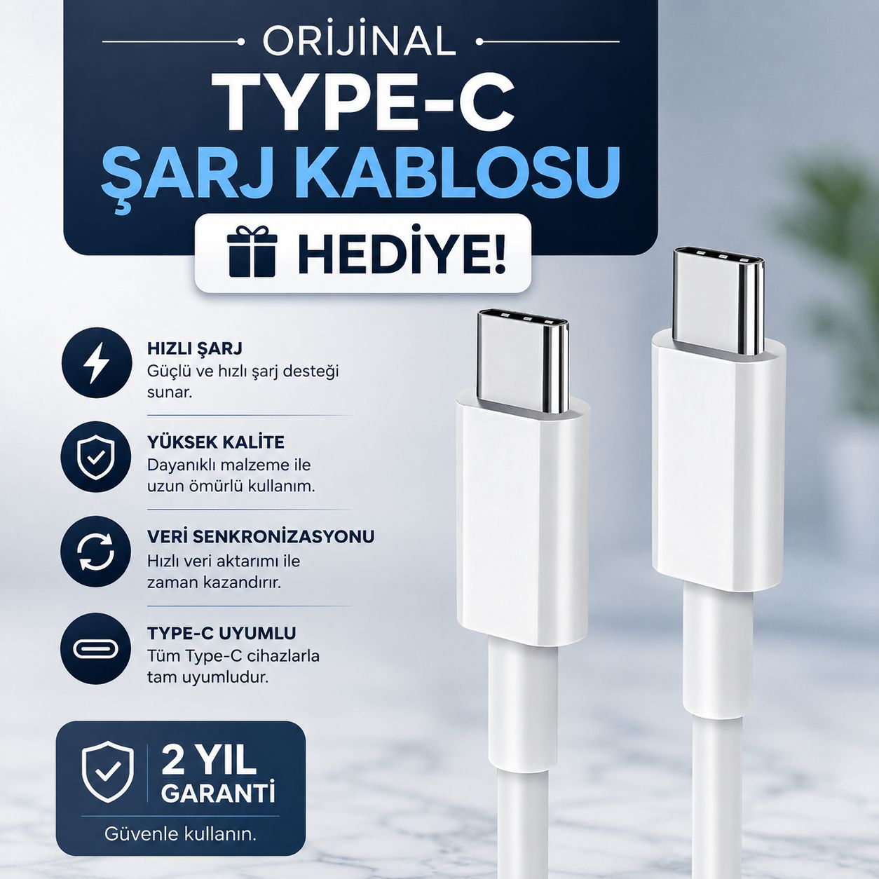 TYPE-C orijinal Şarj Kablosu Hediye