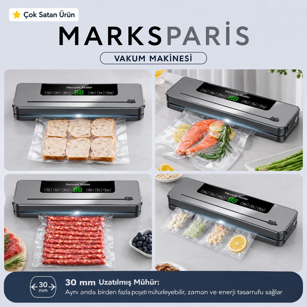 MARKSPARİS™ Gıda Vakum Makinesi +10 Poşet Hediyeli